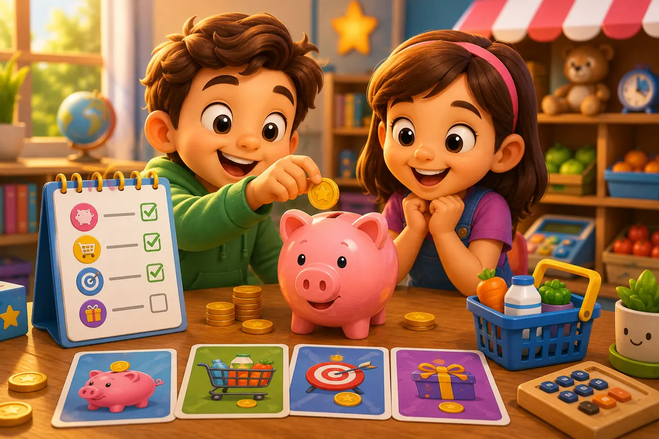 Tablet com app educativo de educação financeira para crianças