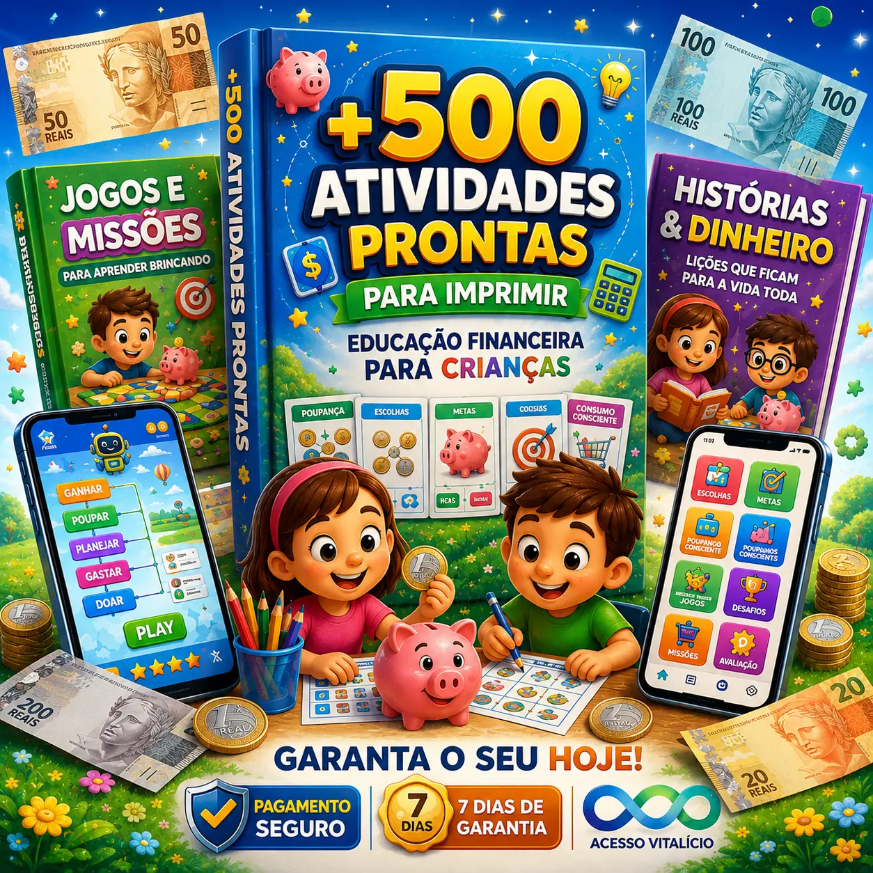 Kit Educação Financeira Infantil com atividades, jogos educativos e missões criativas